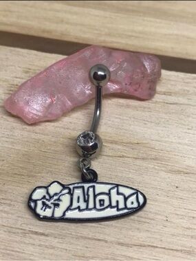 CLEAR GEM HAWAIIAN ALOHA DANGLE BELLY BUTTON RING NAVEL RING PIERCING NEW 14G